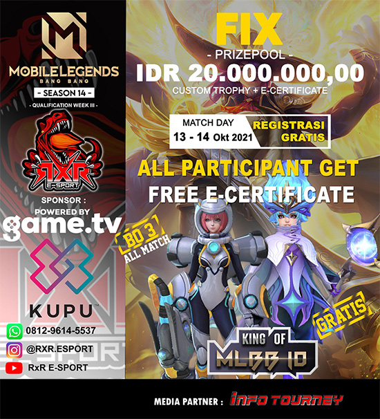 turnamen ml mlbb mole mobile legends oktober 2021 king of mlbb x rxr esport season 14 week 3 poster