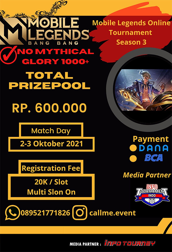 turnamen ml mlbb mole mobile legends oktober 2021 call me event season 3 poster
