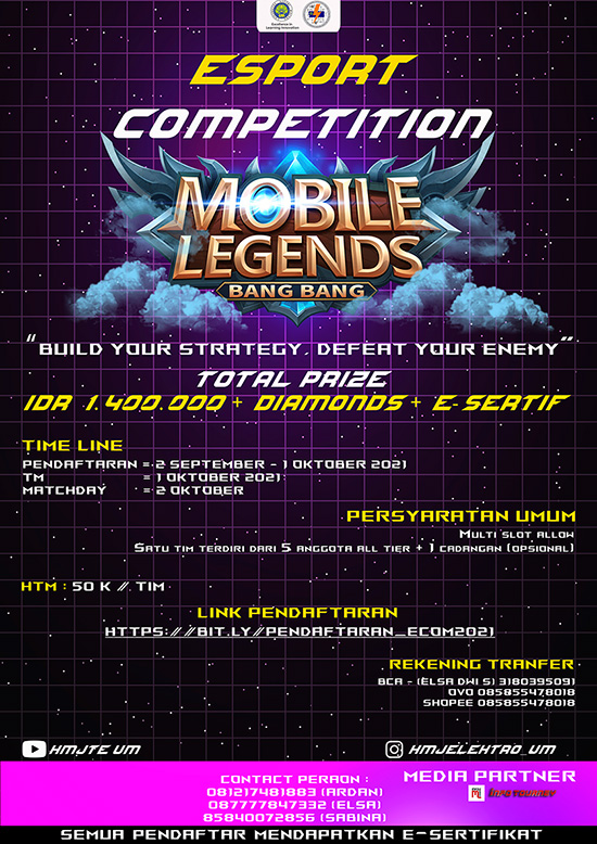 turnamen ml mlbb mole mobile legends oktober 2021 hmjte universitas malang 2021 poster