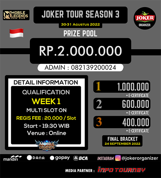 turnamen ml mlbb mole mobile legends agustus 2022 joker tour season 3 week 1 poster