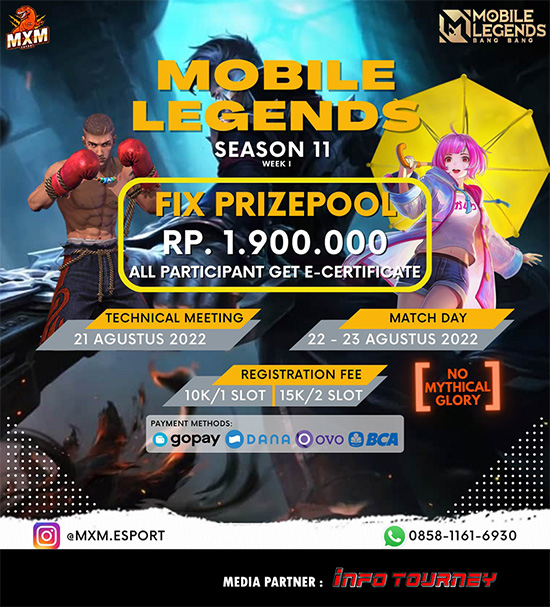 turnamen ml mlbb mole mobile legends agustus 2022 mxm esport season 11 week 1 poster