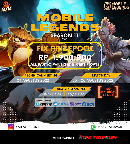 turnamen ml mlbb mole mobile legends agustus 2022 mxm esport season 11 week 2 poster