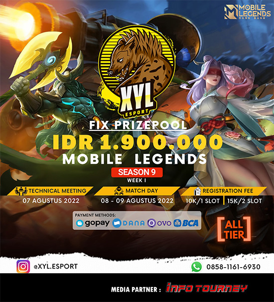 turnamen ml mlbb mole mobile legends agustus 2022 xyl esport season 9 week 1 poster