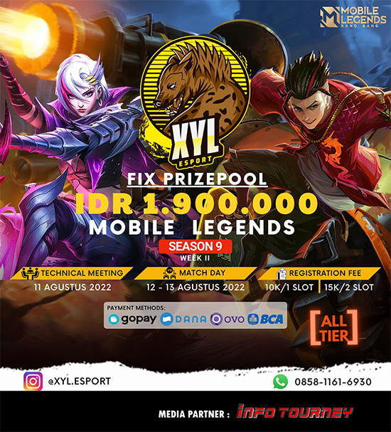 turnamen ml mlbb mole mobile legends agustus 2022 xyl esport season 9 week 2 poster