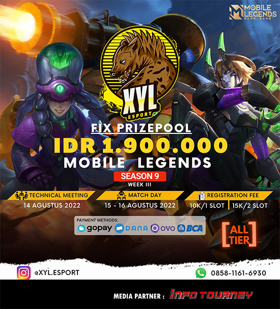 turnamen ml mlbb mole mobile legends agustus 2022 xyl esport season 9 week 3 poster