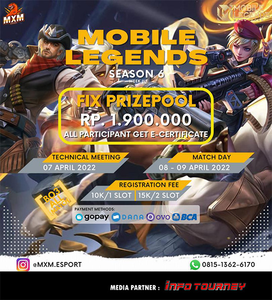 turnamen ml mlbb mole mobile legends april 2022 mxm esport season 6 week 2 poster