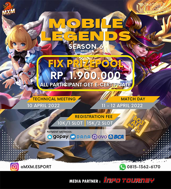 turnamen ml mlbb mole mobile legends april 2022 mxm esport season 6 week 3 poster