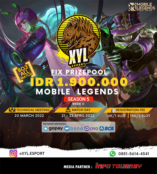 turnamen ml mlbb mole mobile legends april 2022 xyl esport season 5 week 2 poster