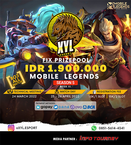 turnamen ml mlbb mole mobile legends april 2022 xyl esport season 5 week 3 poster