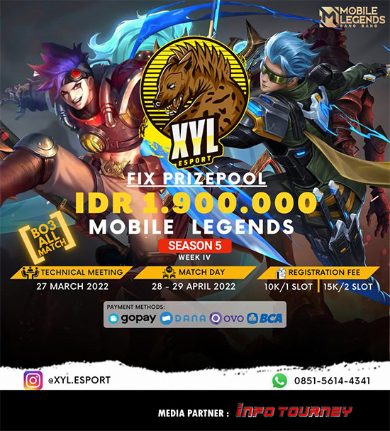 turnamen ml mlbb mole mobile legends april 2022 xyl esport season 5 week 4 poster