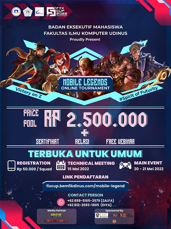 turnamen ml mlbb mole mobile legends mei 2022 fixcup bem fik udinus poster