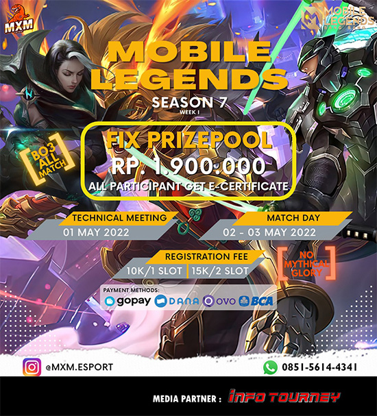 turnamen ml mlbb mole mobile legends mei 2022 mxm esport season 7 week 1 poster
