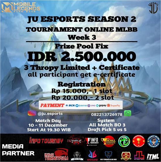 turnamen ml mlbb mole mobile legends desember 2022 ju esports season 2 week 3 poster