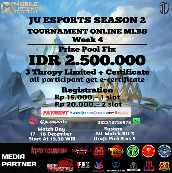 turnamen ml mlbb mole mobile legends desember 2022 ju esports season 2 week 4 poster