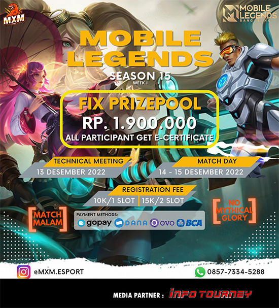 turnamen ml mlbb mole mobile legends desember 2022 mxm esport season 15 week 1 poster