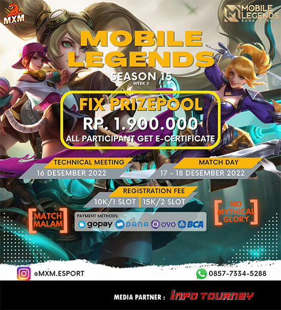 turnamen ml mlbb mole mobile legends desember 2022 mxm esport season 15 week 2 poster