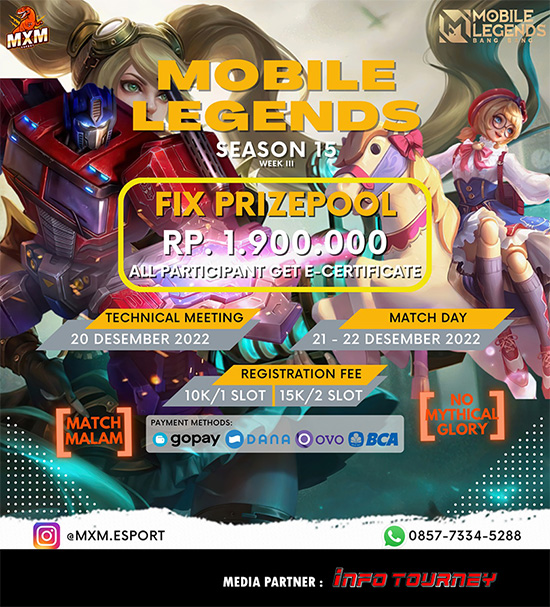 turnamen ml mlbb mole mobile legends desember 2022 mxm esport season 15 week 3 poster