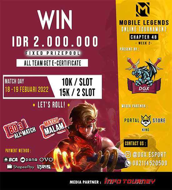 turnamen ml mlbb mole mobile legends februari 2022 dgx esport season 48 week 2 poster