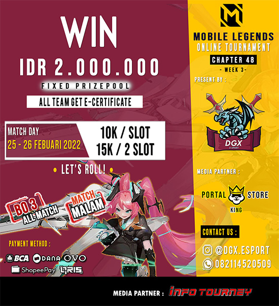 turnamen ml mlbb mole mobile legends februari 2022 dgx esport season 48 week 3 poster