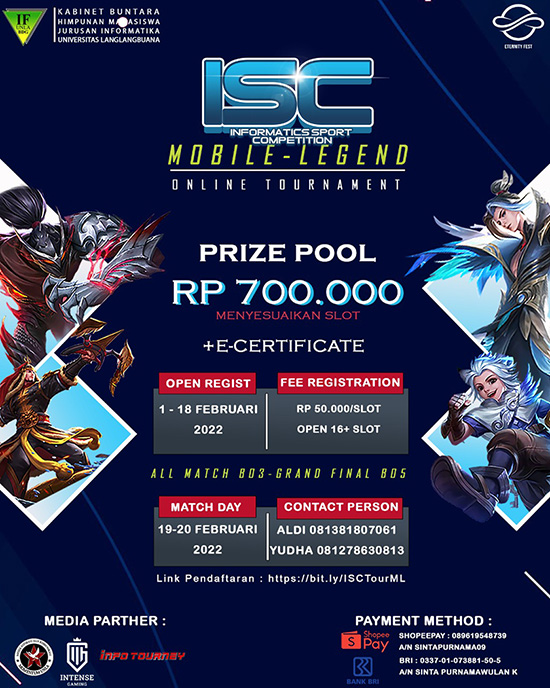 turnamen ml mlbb mole mobile legends februari 2022 informatics sport competition poster