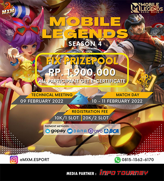 turnamen ml mlbb mole mobile legends februari 2022 mxm esport season 4 week 4 poster