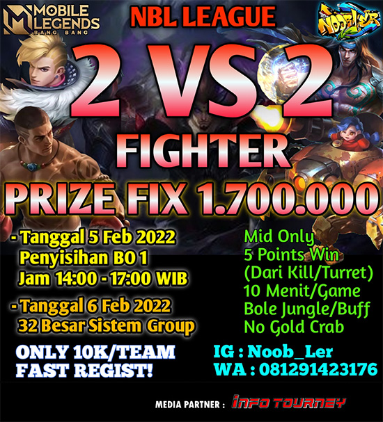 turnamen ml mlbb mole mobile legends februari 2022 noobler 2vs2 fighter poster