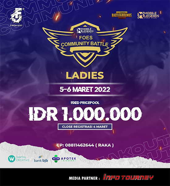 turnamen ml mlbb mole mobile legends maret 2022 foes ladies community battle poster