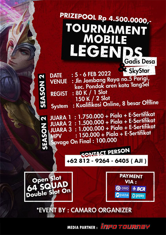 turnamen ml mlbb mole mobile legends februari 2022 gadis desa x skystar poster