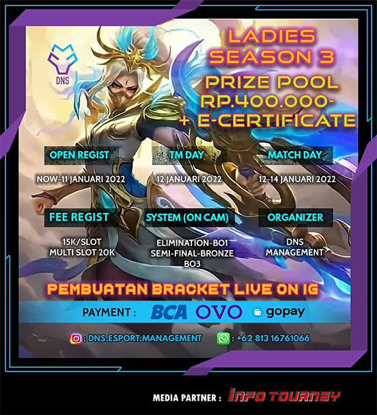 turnamen ml mlbb mole mobile legends januari 2022 dns esport ladies season 3 poster