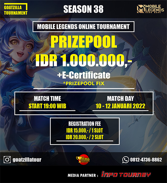 turnamen ml mlbb mole mobile legends januari 2022 goatzilla season 38 poster