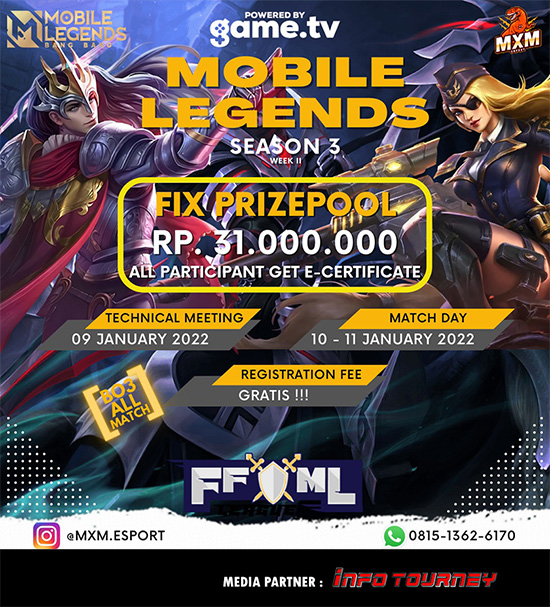 turnamen ml mlbb mole mobile legends januari 2022 king of mlbb x mxm esport season 3 week 2 poster