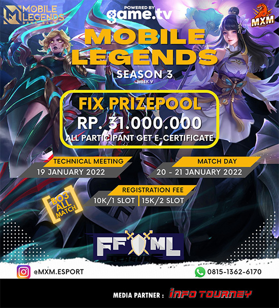 turnamen ml mlbb mole mobile legends januari 2022 king of mlbb x mxm esport season 3 week 5 poster