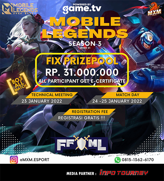 turnamen ml mlbb mole mobile legends januari 2022 king of mlbb x mxm esport season 3 week 6 poster