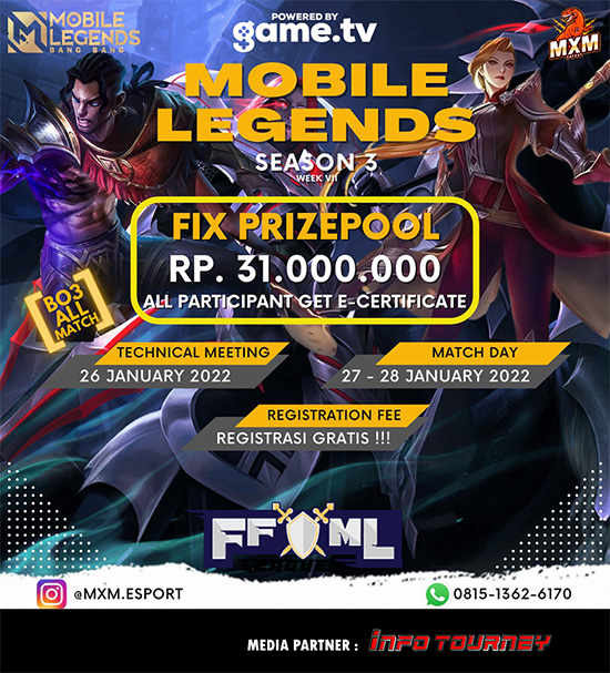 turnamen ml mlbb mole mobile legends januari 2022 king of mlbb x mxm esport season 3 week 7 poster