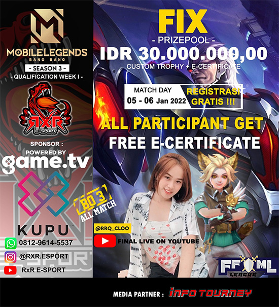 turnamen ml mlbb mole mobile legends januari 2022 king of mlbb x rxr esport season 2 week 1 poster