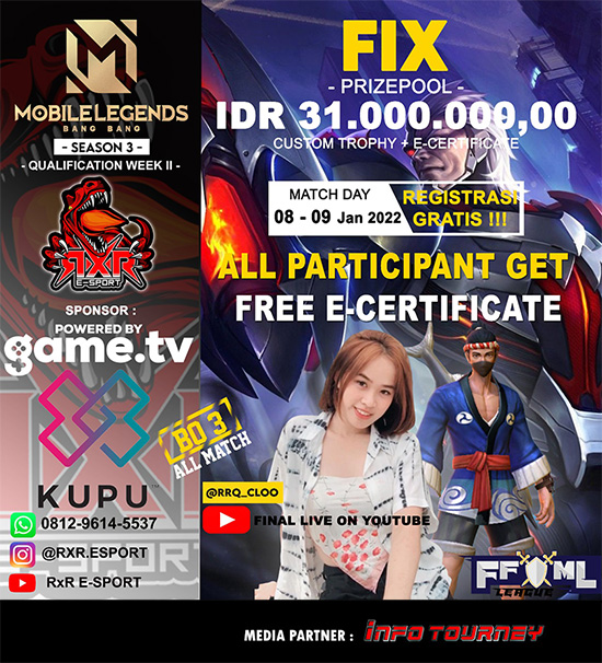 turnamen ml mlbb mole mobile legends januari 2022 king of mlbb x rxr esport season 3 week 2 poster