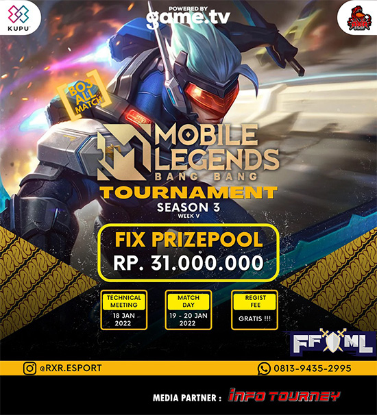 turnamen ml mlbb mole mobile legends januari 2022 king of mlbb x rxr esport season 3 week 5 poster
