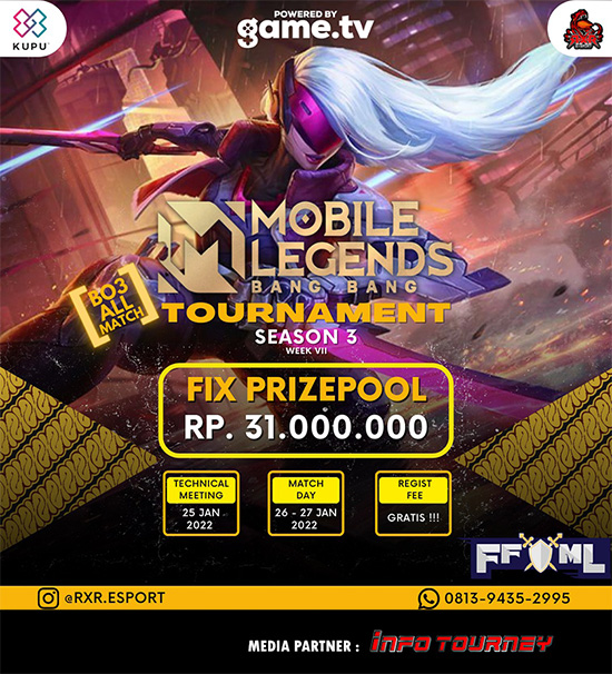 turnamen ml mlbb mole mobile legends januari 2022 king of mlbb x rxr esport season 3 week 7 poster