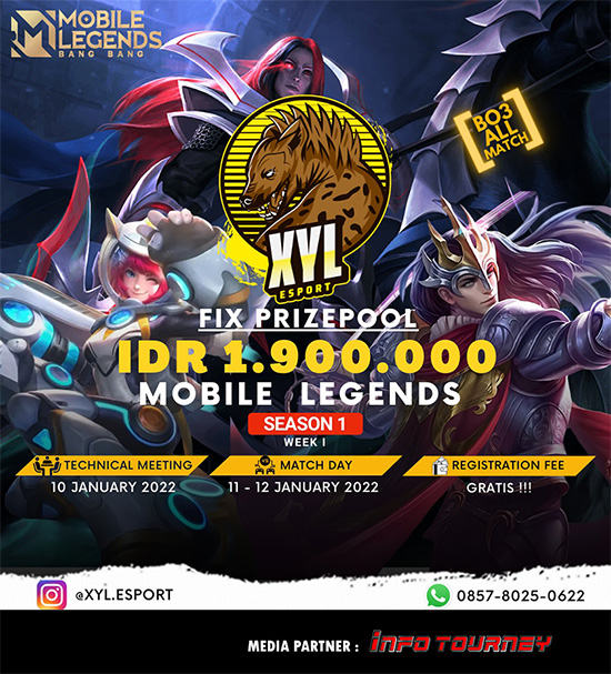 turnamen ml mlbb mole mobile legends januari 2022 xyl esport season 1 week 1 poster