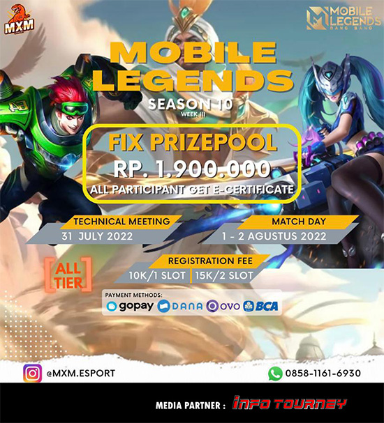 turnamen ml mlbb mole mobile legends agustus 2022 mxm esport season 10 week 3 poster