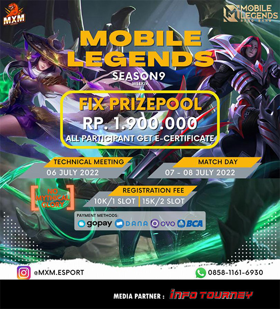 turnamen ml mlbb mole mobile legends juli 2022 mxm esport season 9 week 4 poster
