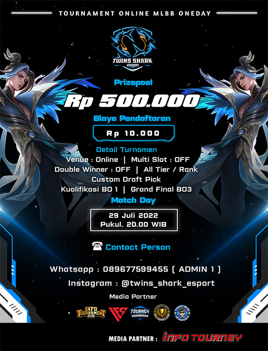 turnamen ml mlbb mole mobile legends juli 2022 twins shark esport poster