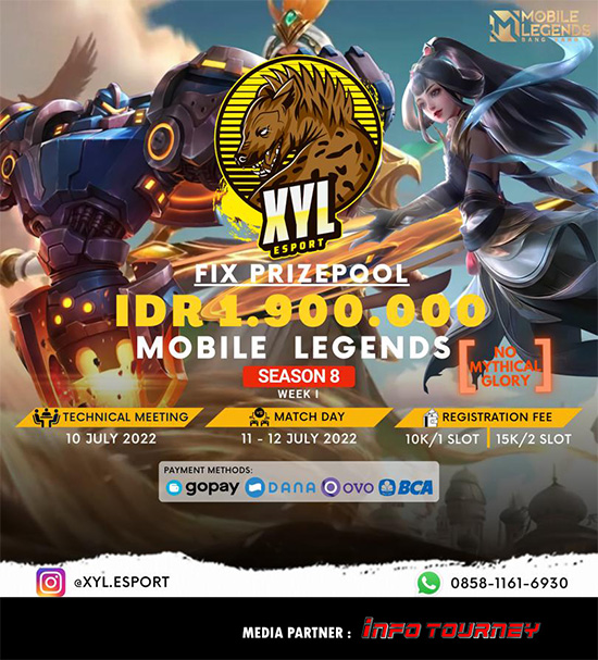 turnamen ml mlbb mole mobile legends juli 2022 xyl esport season 8 week 1 poster