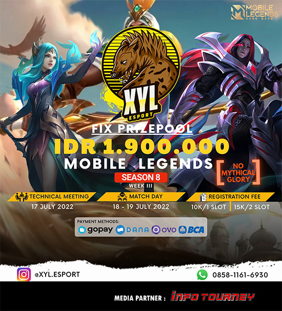 turnamen ml mlbb mole mobile legends juli 2022 xyl esport season 8 week 3 poster