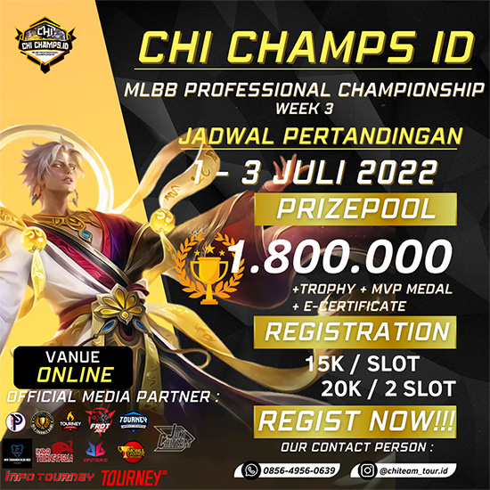 turnamen ml mlbb mole mobile legends juli 2022 chi champs id season 1 week 3 poster