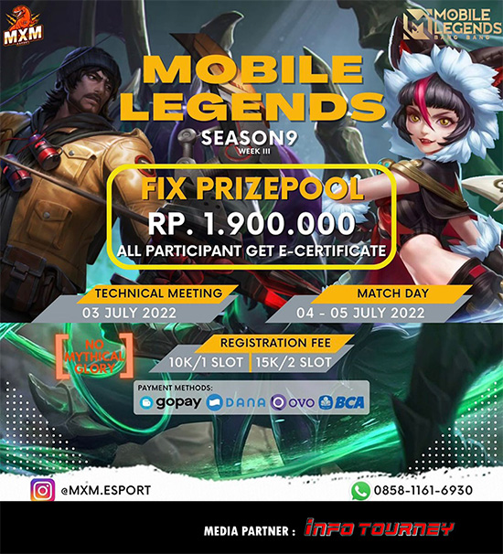 turnamen ml mlbb mole mobile legends juli 2022 mxm esport season 9 week 3 poster