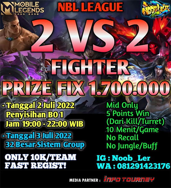 turnamen ml mlbb mole mobile legends juli 2022 nbl league 2vs2 fighter poster