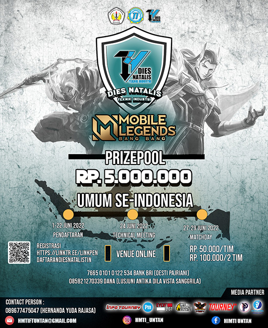 turnamen ml mlbb mole mobile legends juni 2022 dies natalis teknik industri poster