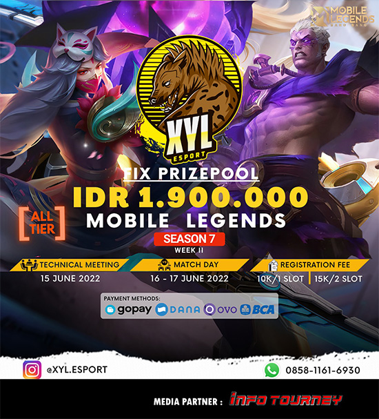 turnamen ml mlbb mole mobile legends juni 2022 xyl esport season 7 week 2 poster