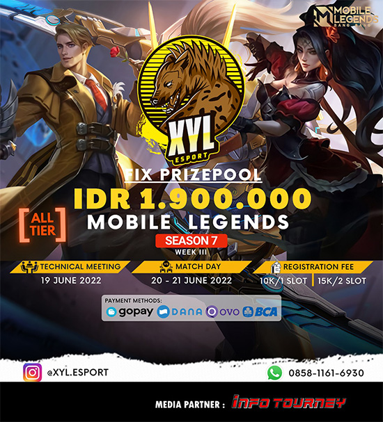 turnamen ml mlbb mole mobile legends juni 2022 xyl esport season 7 week 3 poster